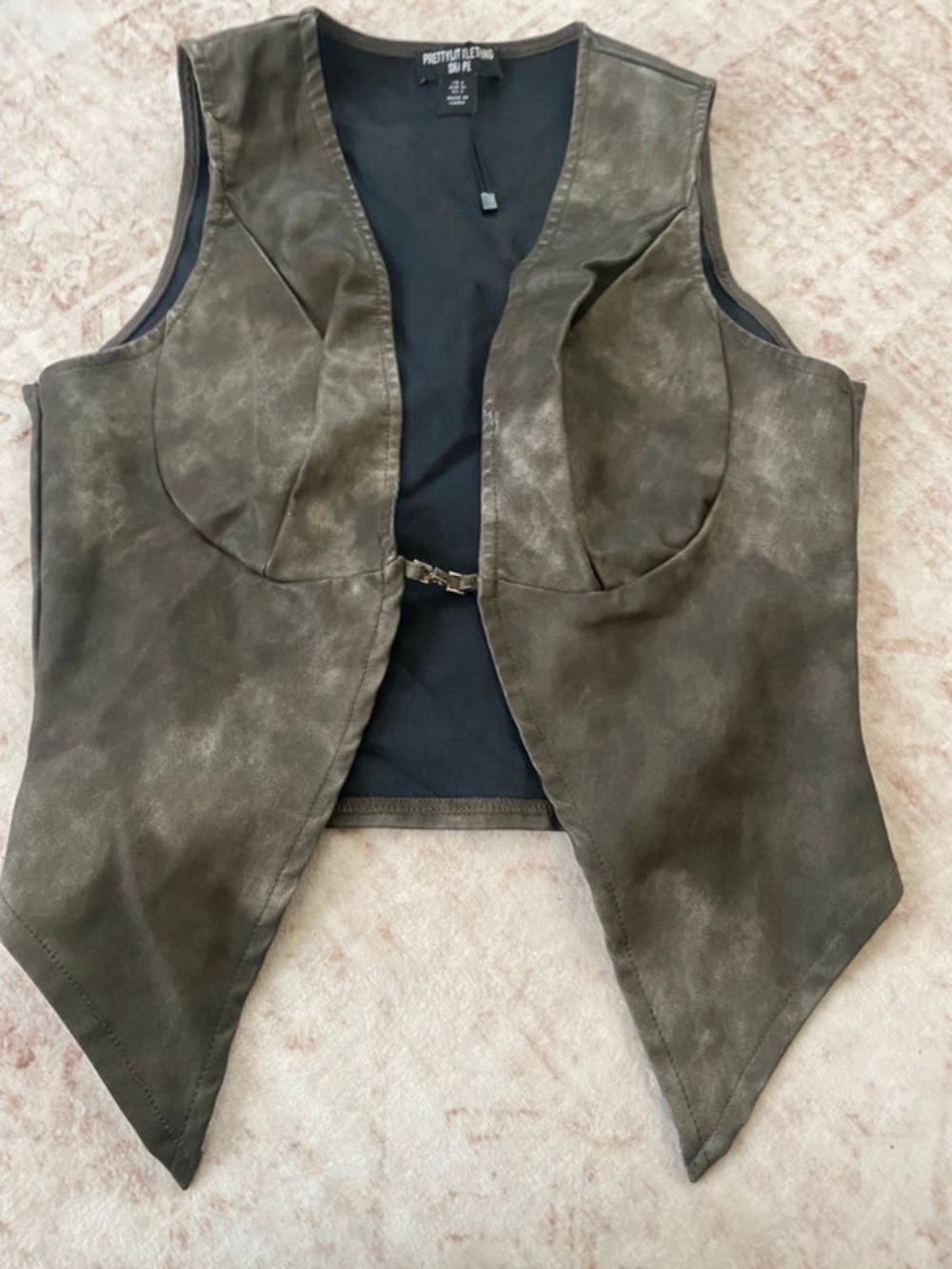 PrettyLittleThing Grey Washed Faux Leather Pointed Hem Vest